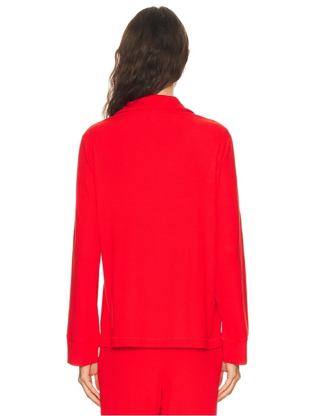 Skims Long Sleeve Button Up Sleep Lounge Shirt - Ruby Red - Picture 3 of 10